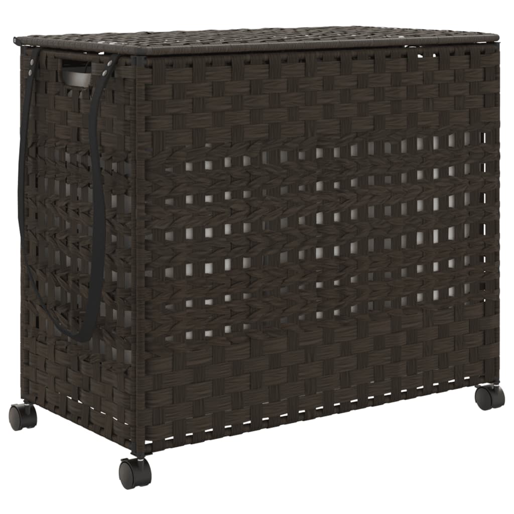 Vidaxl wasmand op wielen 66x35x60 cm rotan donkerbruin