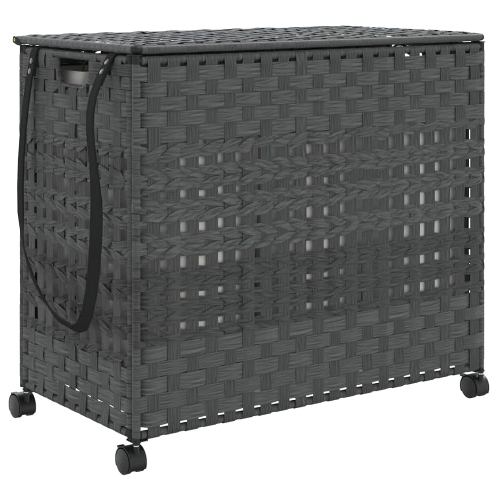 Vidaxl wasmand op wielen 66x35x60 cm rotan grijs