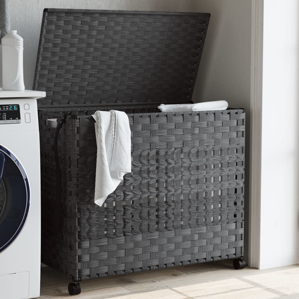 Vidaxl wasmand op wielen 66x35x60 cm rotan grijs