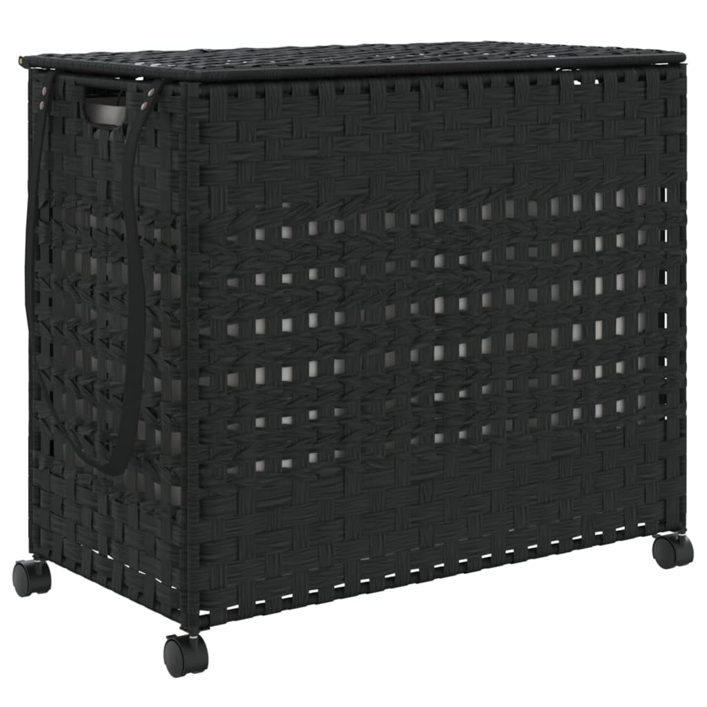 Vidaxl wasmand op wielen 66x35x60 cm rotan zwart