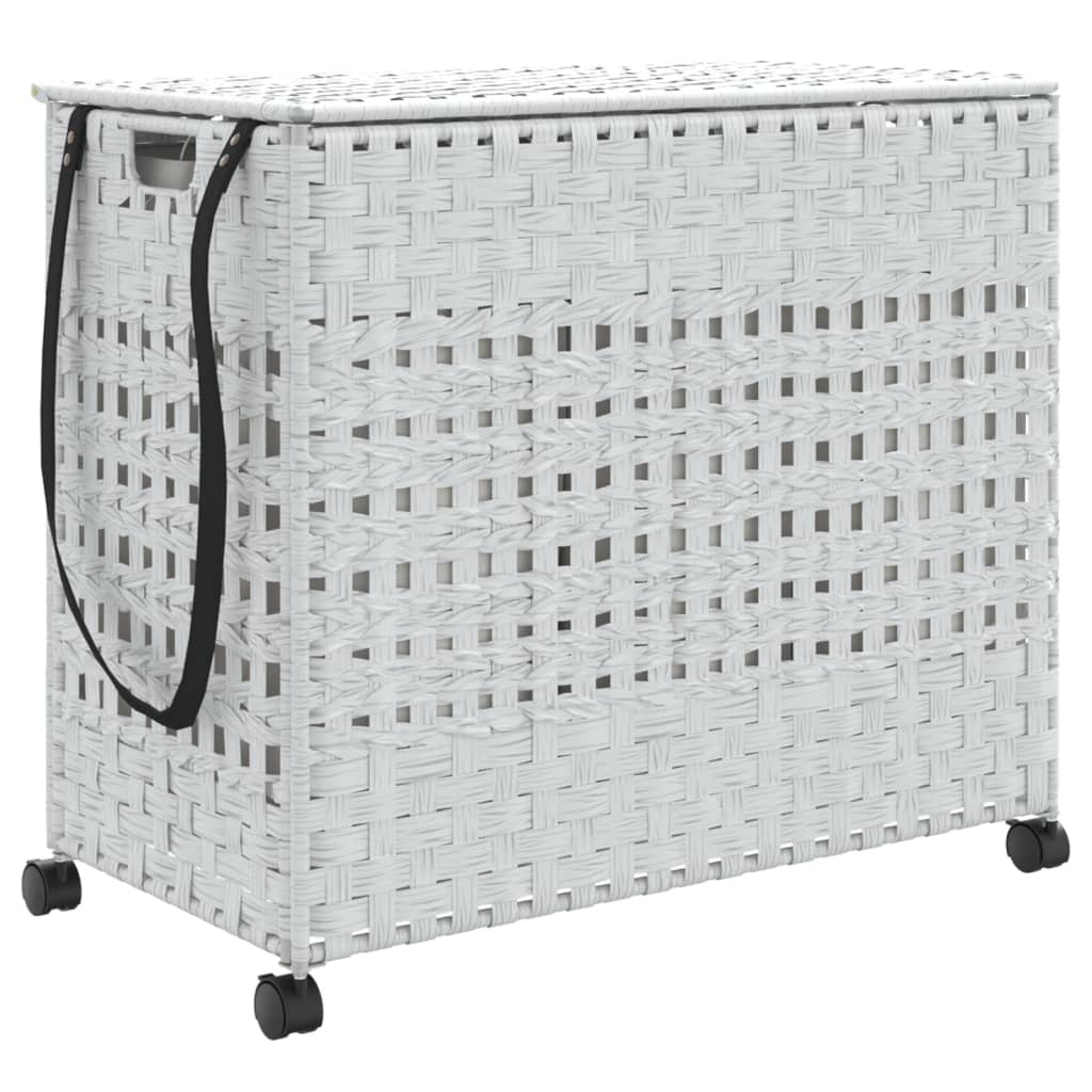 Vidaxl wasmand op wielen 66x35x60 cm rotan wit