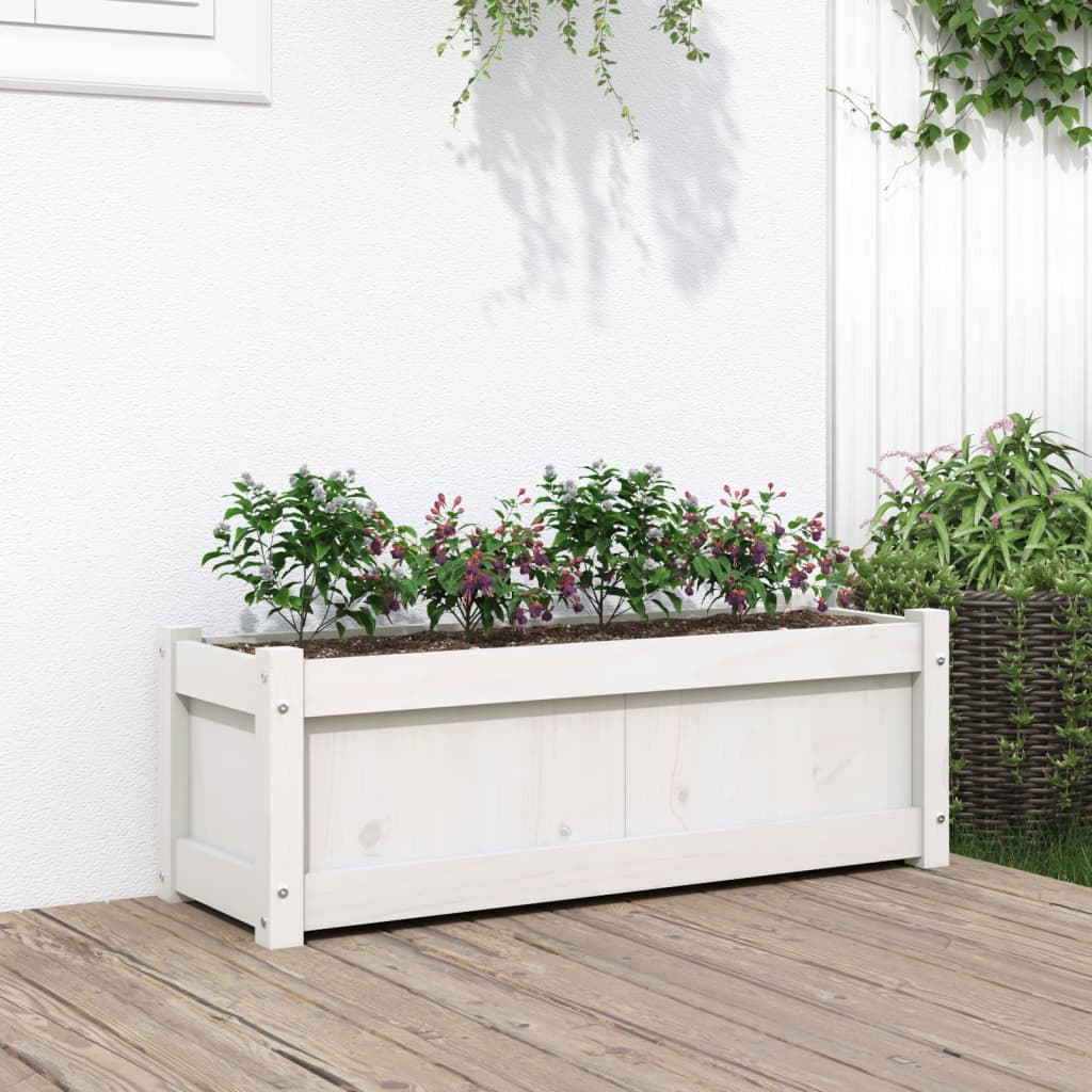 Vidaxl plantenbak 90x31x31 cm massief groenhout wit