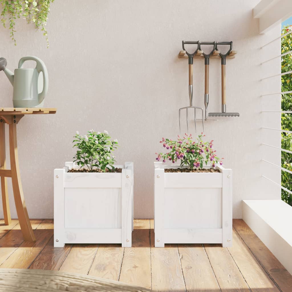 Vidaxl plantenbakken 2 st cm massief groenhout wit