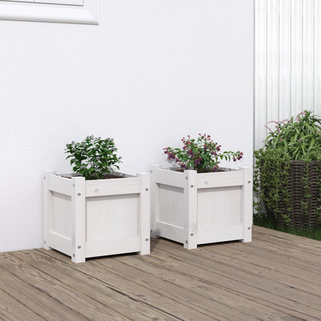 Vidaxl plantenbakken 2 st cm massief groenhout wit
