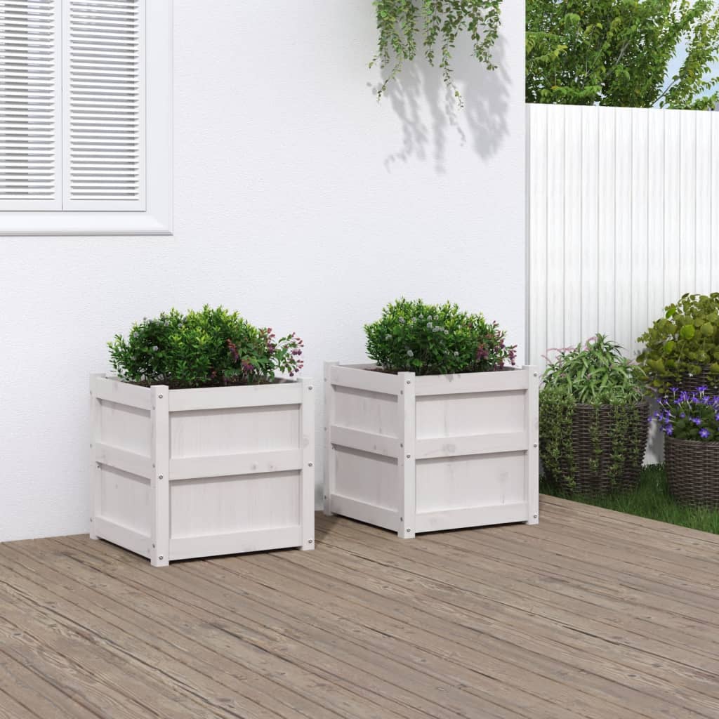 Vidaxl plantenbakken 2 st cm massief groenhout wit