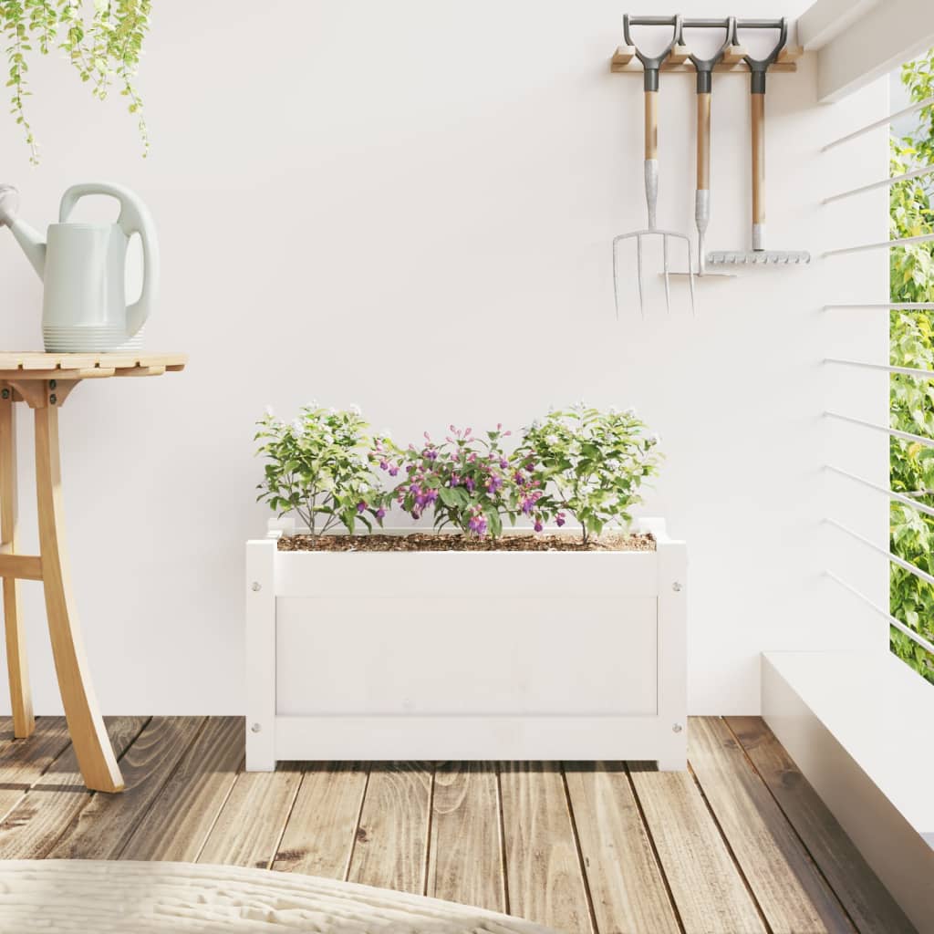 Vidaxl plantenbak 60x31x31 cm massief groenhout wit