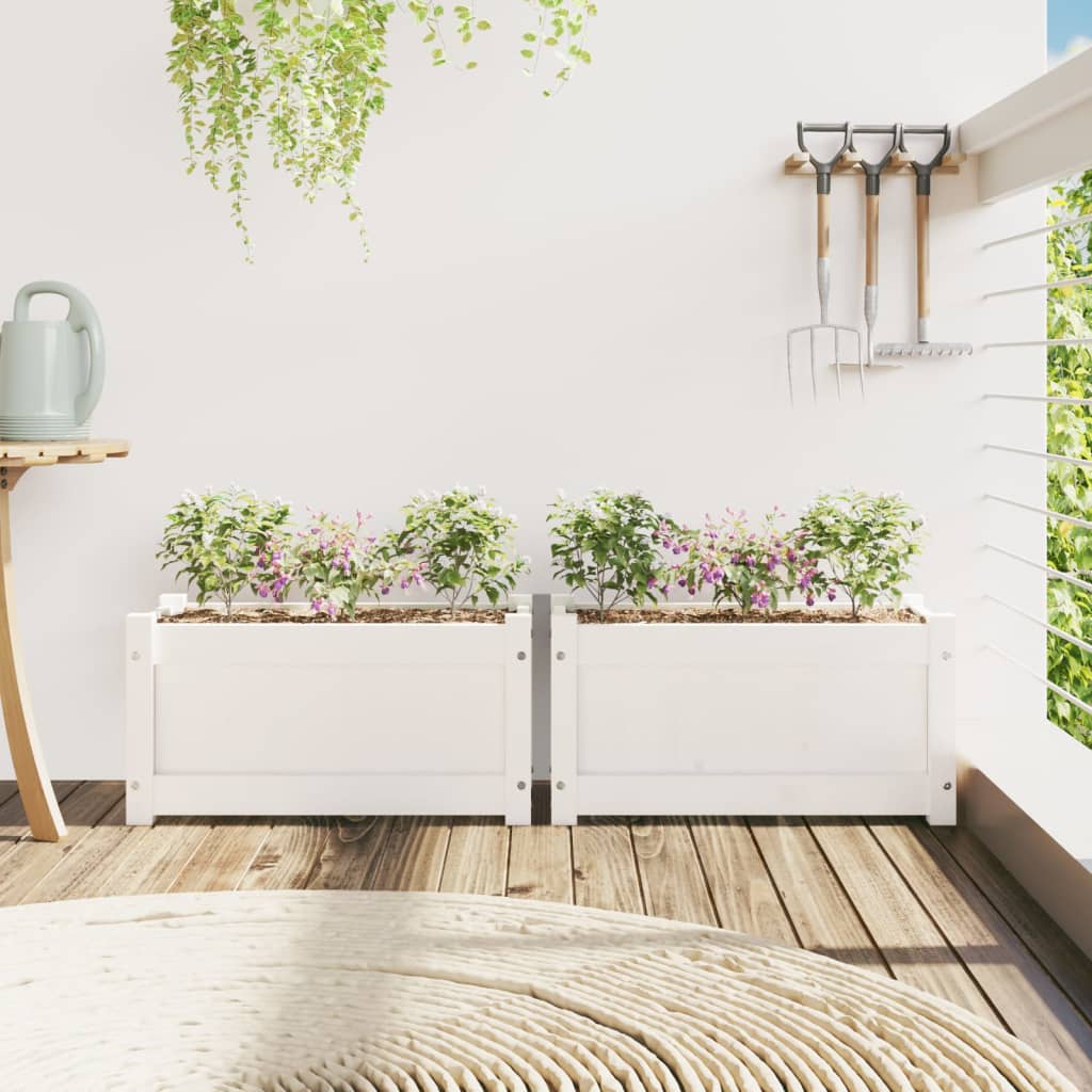Vidaxl plantenbakken 2 st cm massief groenhout wit