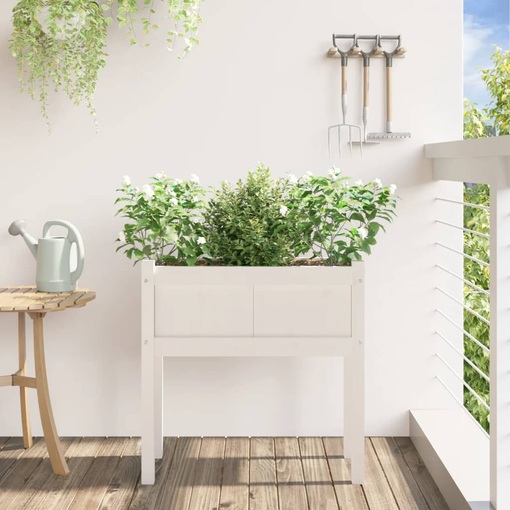 Vidaxl plantenbak met poten 70x31x70 cm massief groenhout wit