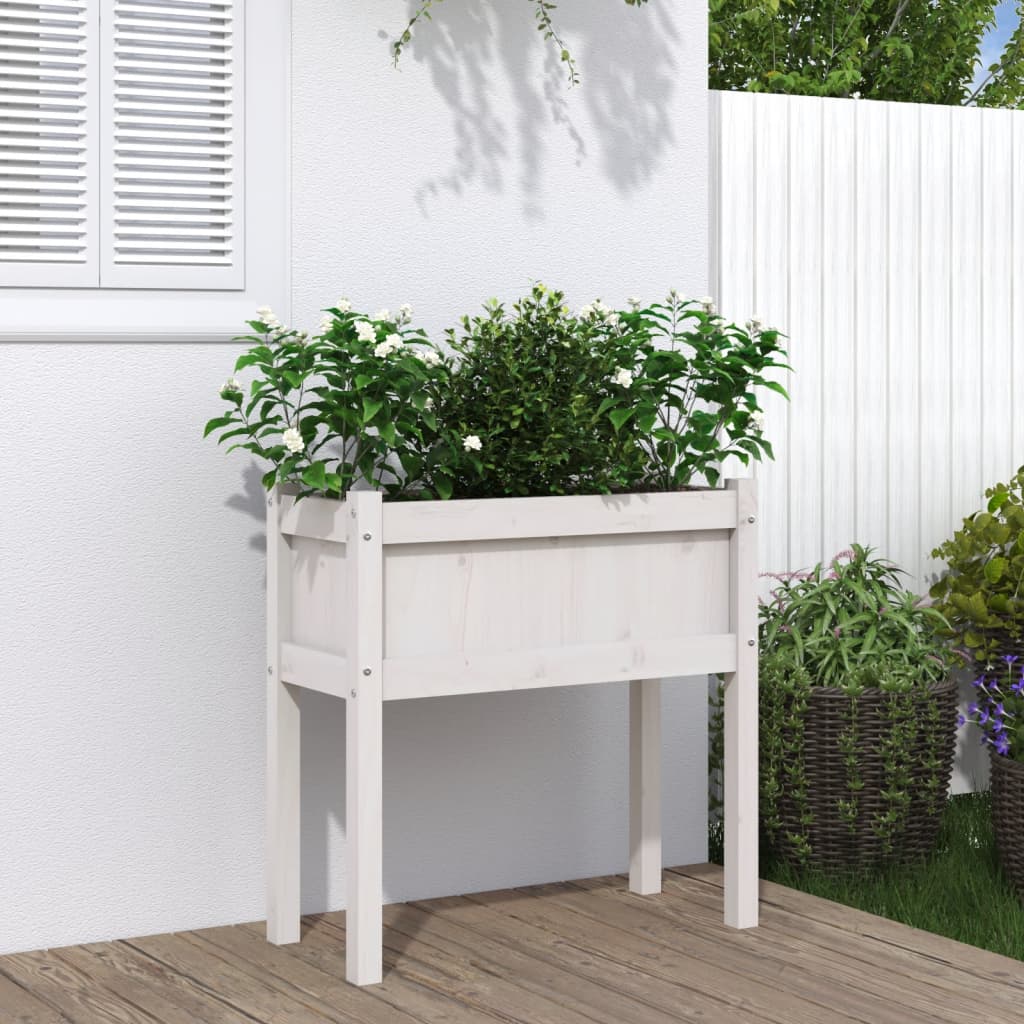 Vidaxl plantenbak met poten 70x31x70 cm massief groenhout wit