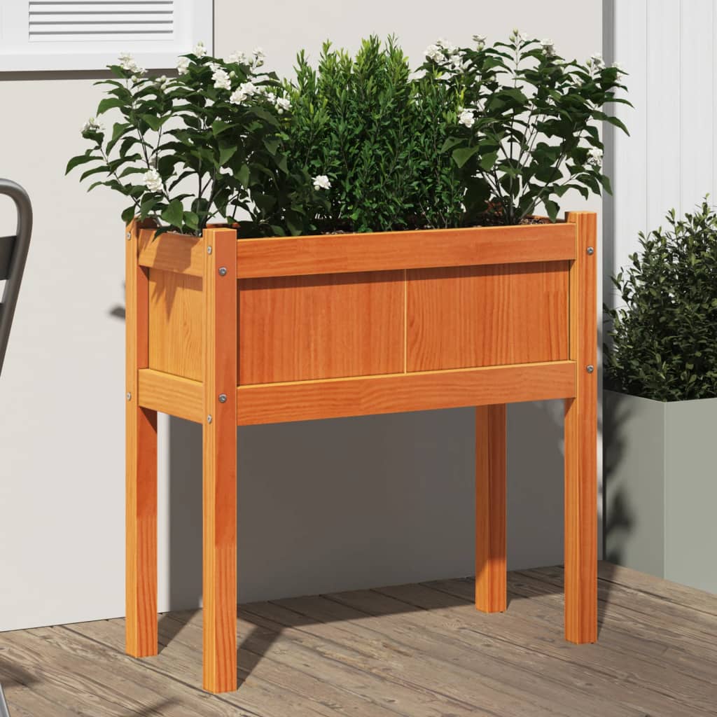Vidaxl plantenbak met poten 70x31x70 cm groenhout wasbruin