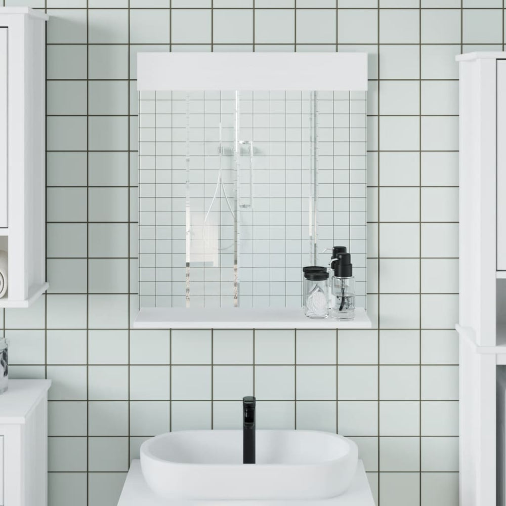 Vidaxl badkamerspiegel met schap berg 60x12x70 cm massief hout wit