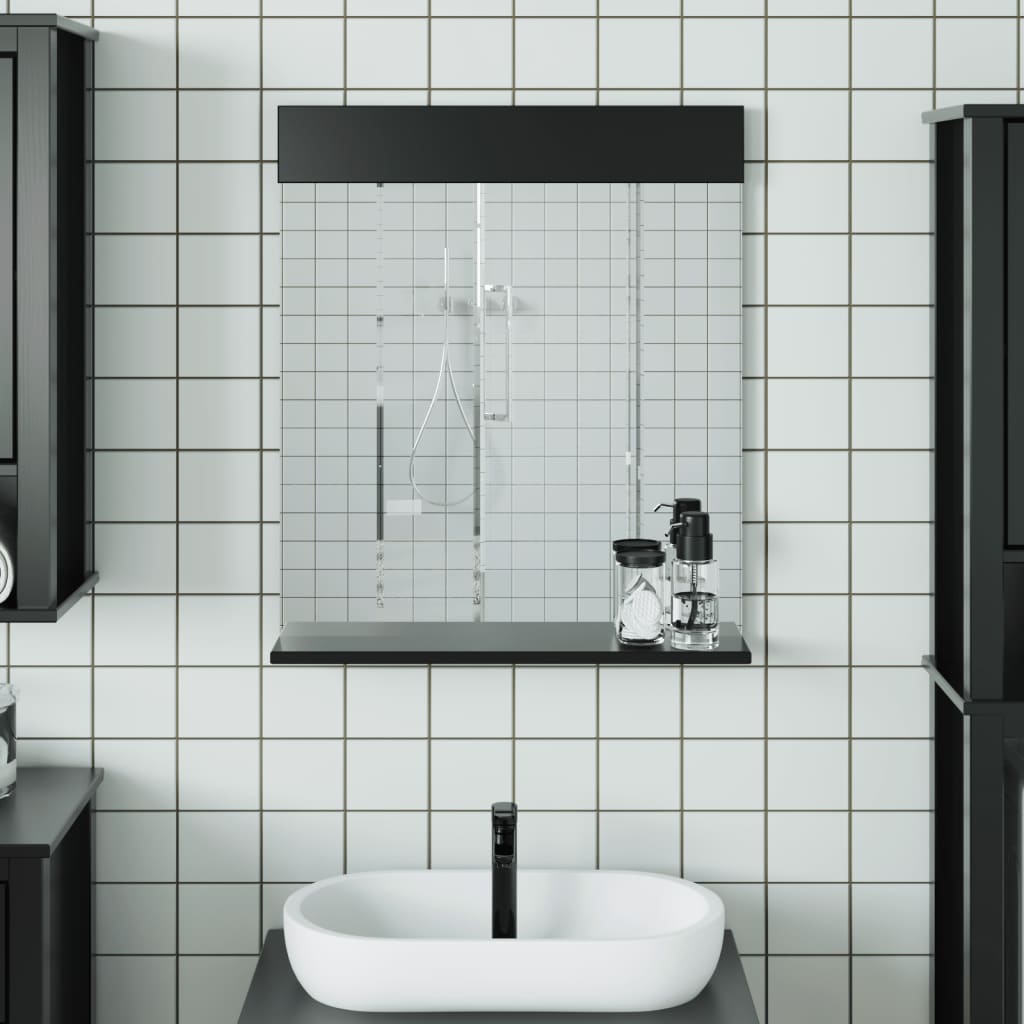 Vidaxl badkamerspiegel met schap berg 60x12x70 cm massief hout zwart