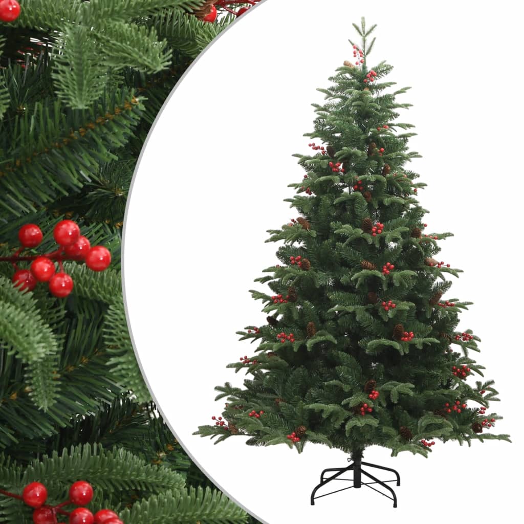 VidaXL Kunstkerstboom met scharnieren, dennenappels en bessen 210 cm