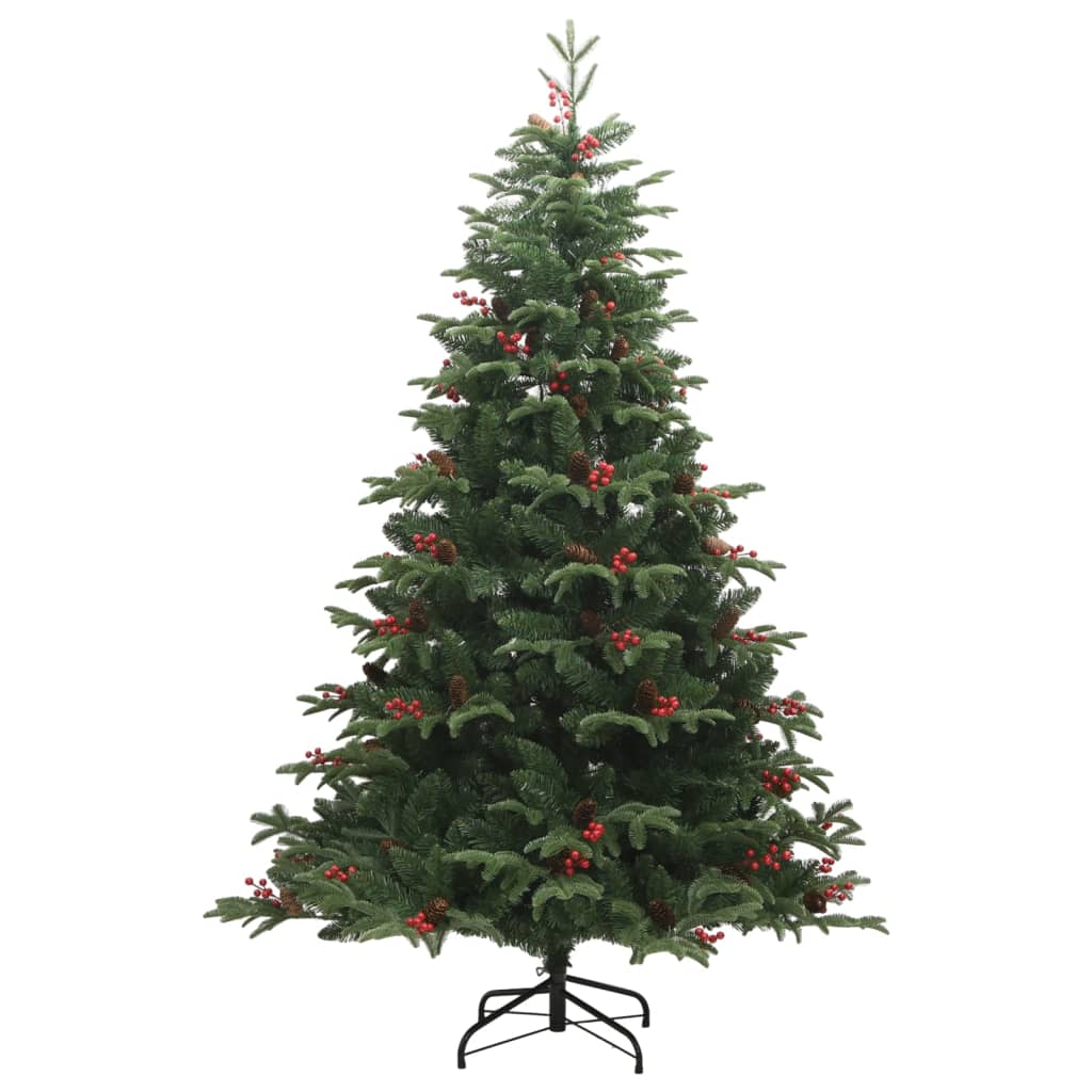 VidaXL Kunstkerstboom met scharnieren, dennenappels en bessen 210 cm