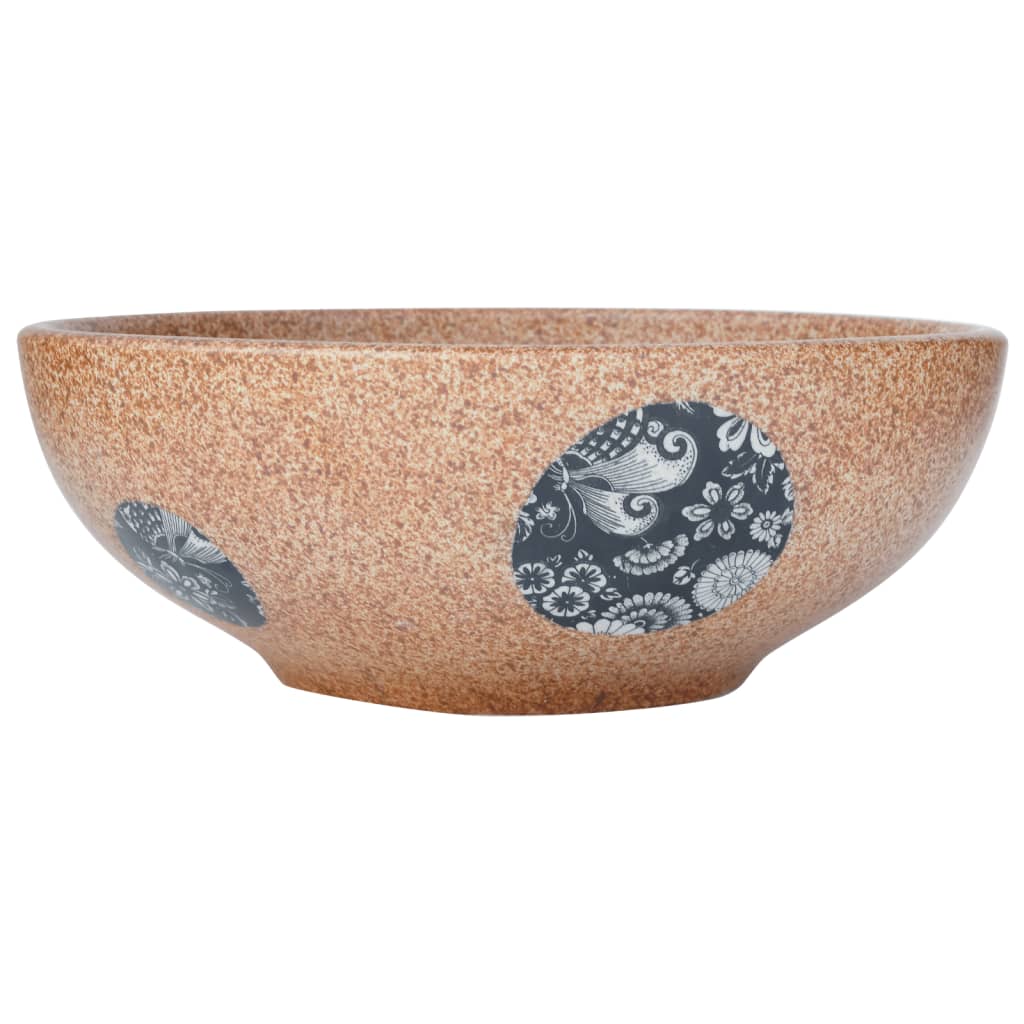 Vidaxl opzetwasbak blauw rond φ41x14 cm keramiek bruin en