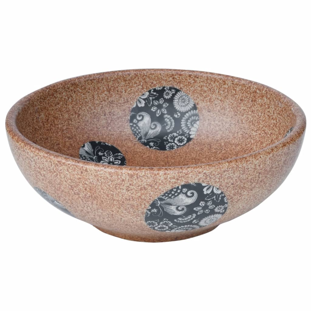 Vidaxl opzetwasbak blauw rond φ41x14 cm keramiek bruin en