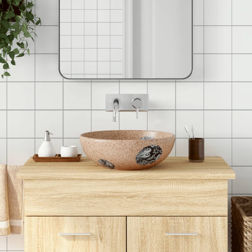Vidaxl opzetwasbak blauw rond φ41x14 cm keramiek bruin en