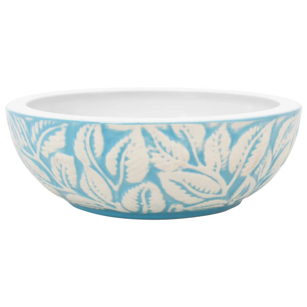 Vidaxl opzetwasbak rond φ41x14 cm keramiek wit en blauw