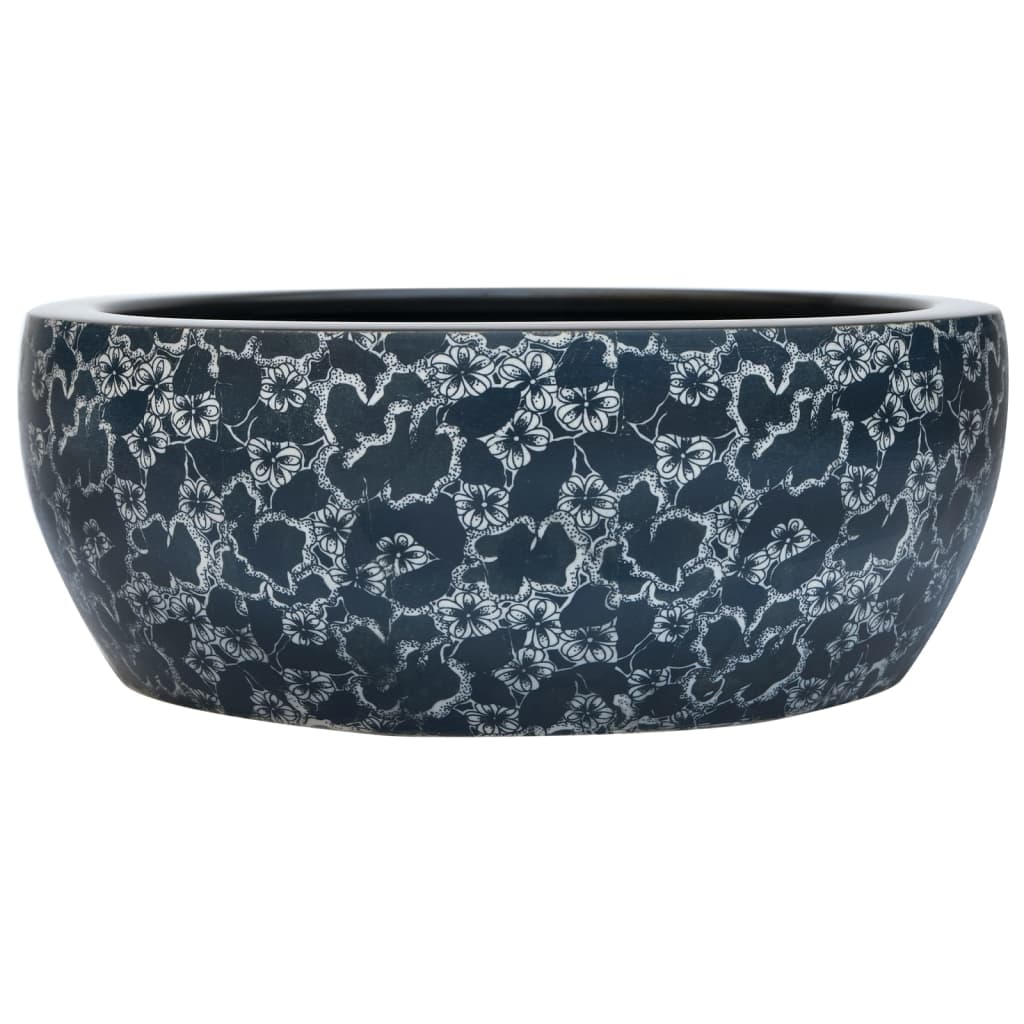 Vidaxl opzetwasbak blauw rond φ41x14 cm keramiek zwart en