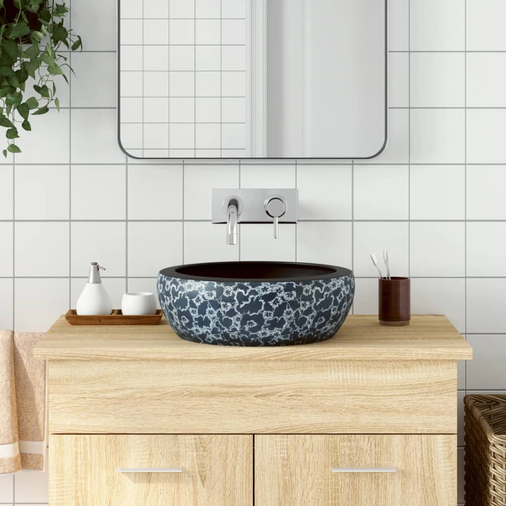 Vidaxl opzetwasbak blauw rond φ41x14 cm keramiek zwart en