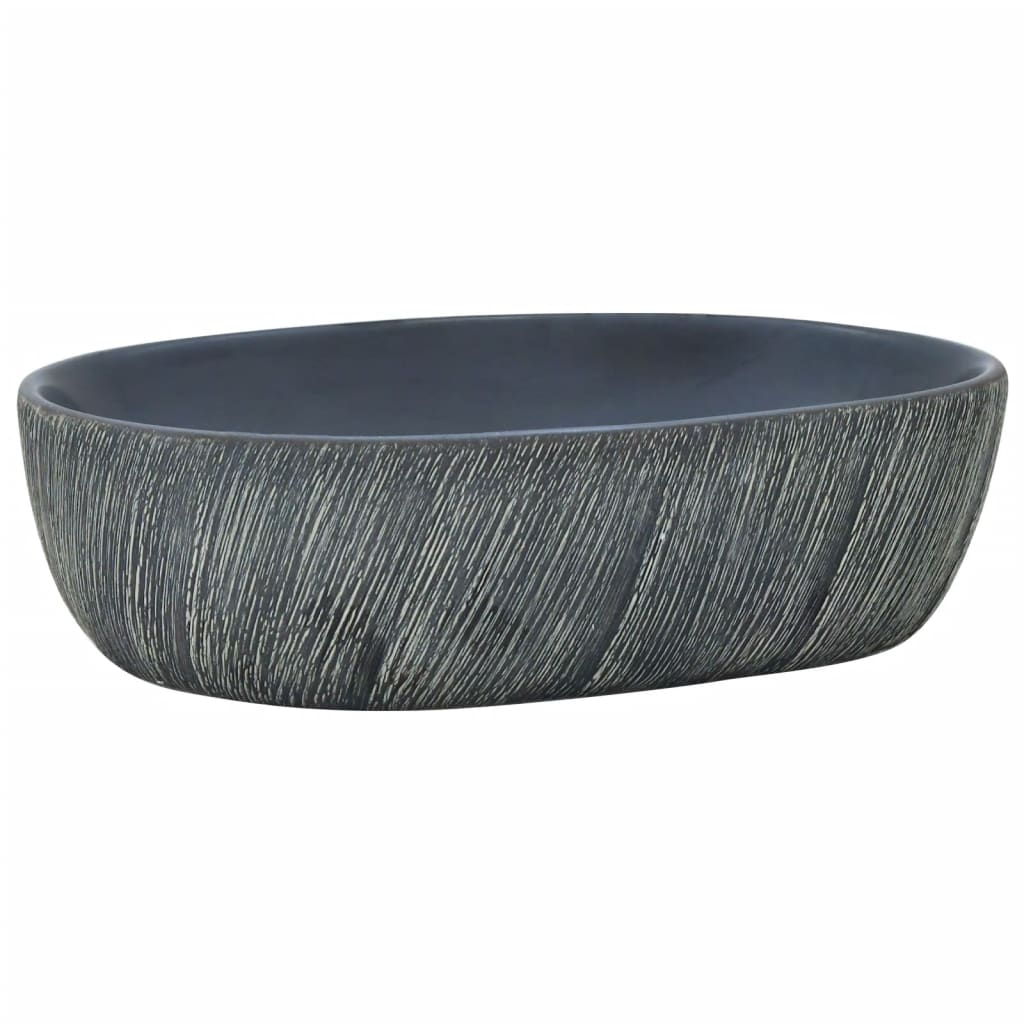 Vidaxl opzetwasbak ovaal 47x33x13 cm keramiek zwart en grijs