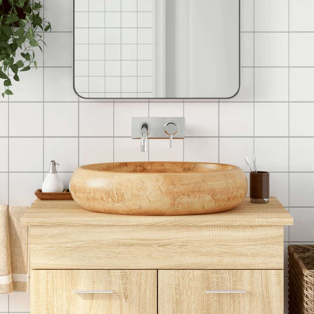 Vidaxl opzetwasbak ovaal 59x40x15 cm keramiek bruin