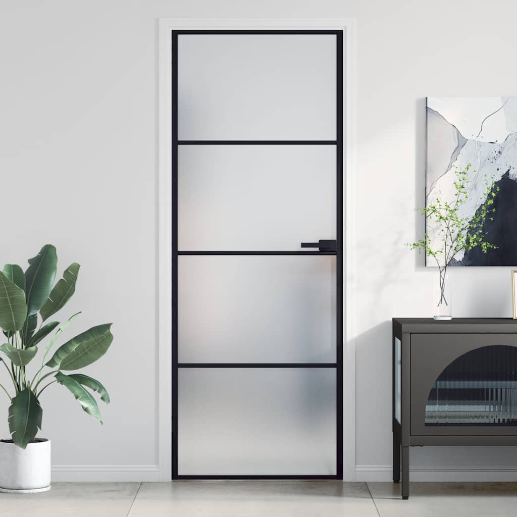 VidaXL Binnendeur klein 76x201,5 cm gehard glas en aluminium zwart