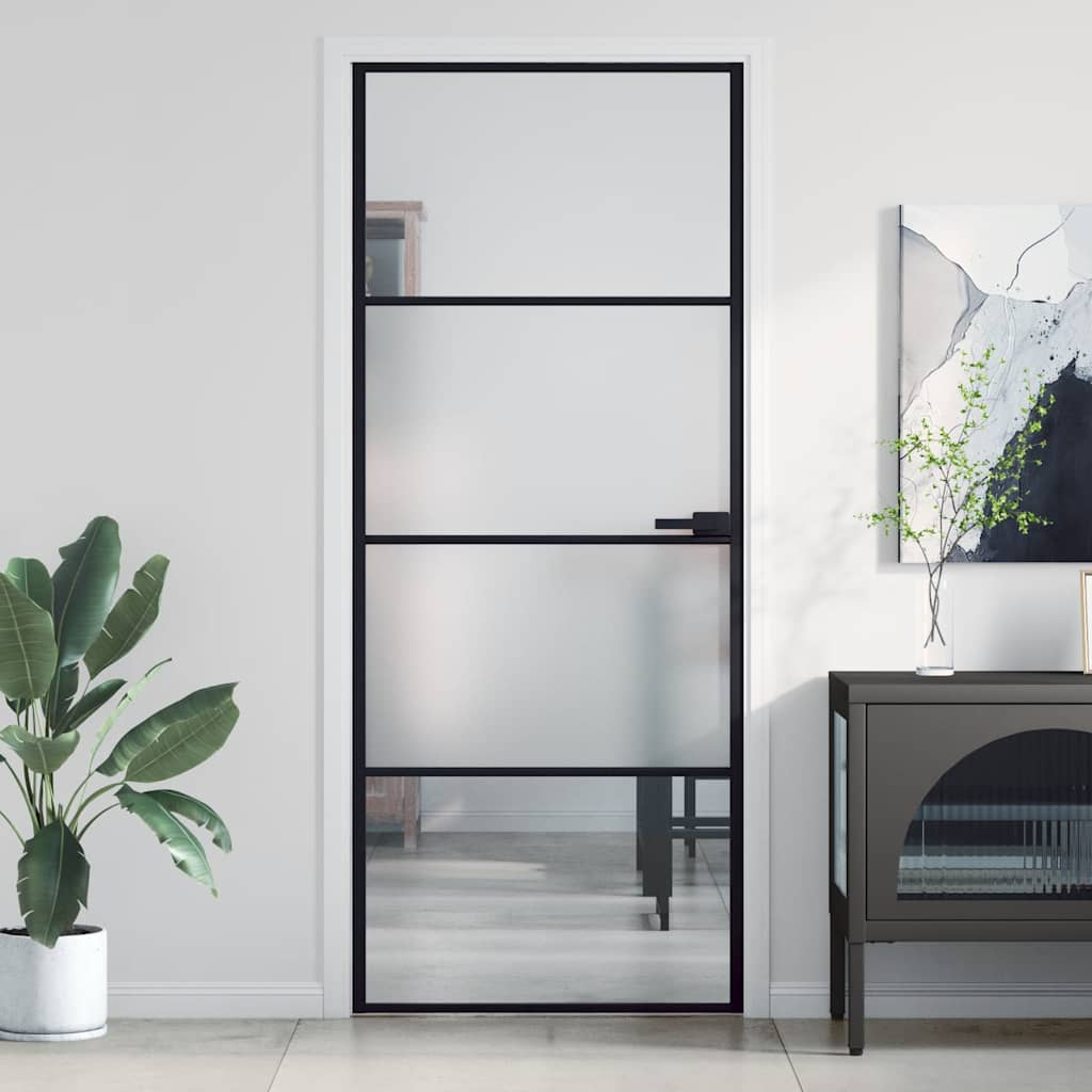 Vidaxl binnendeur klein 83x201,5 cm gehard glas en aluminium zwart