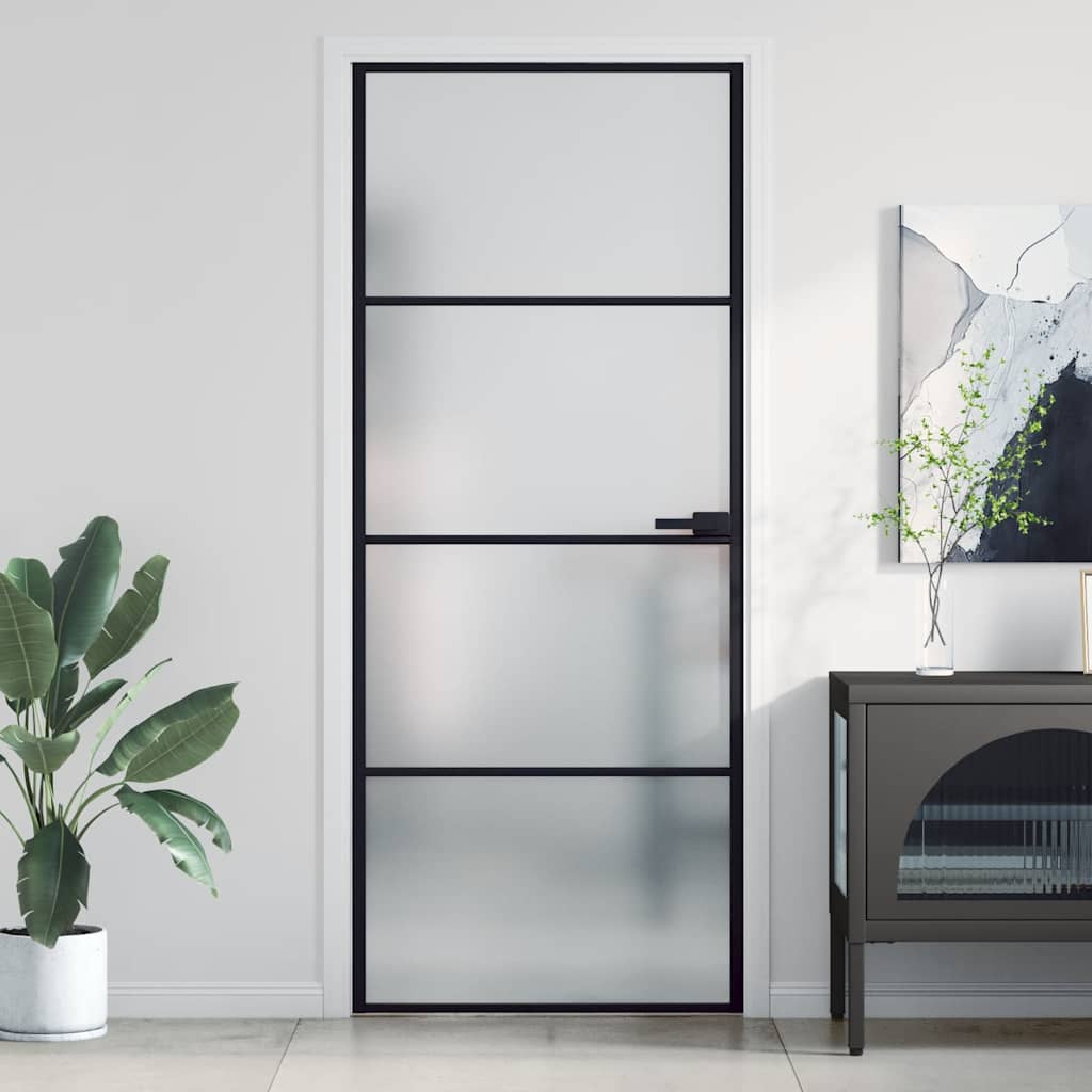 Vidaxl binnendeur klein 83x201,5 cm gehard glas en aluminium zwart