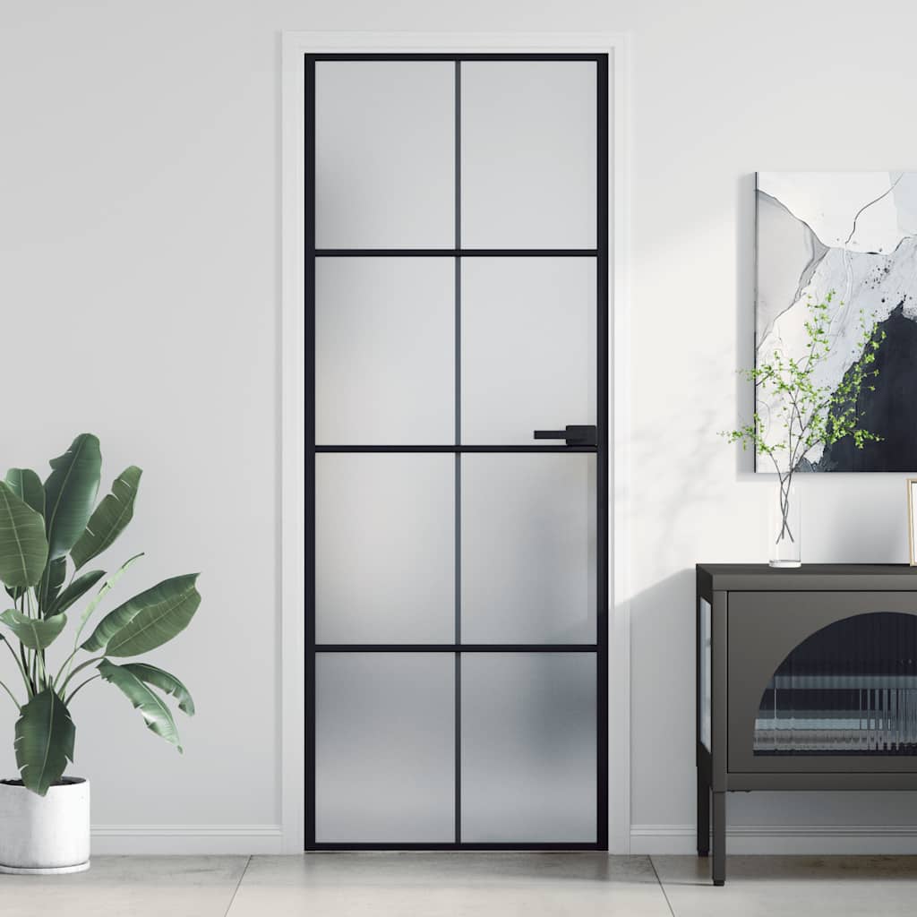 Vidaxl binnendeur klein 76x201,5 cm gehard glas en aluminium zwart