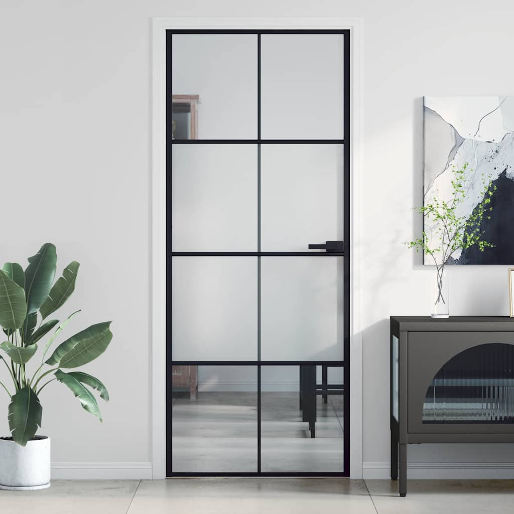 Vidaxl binnendeur klein 83x201,5 cm gehard glas en aluminium zwart
