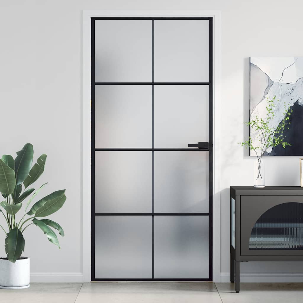Vidaxl binnendeur klein 93x201,5 cm gehard glas en aluminium zwart
