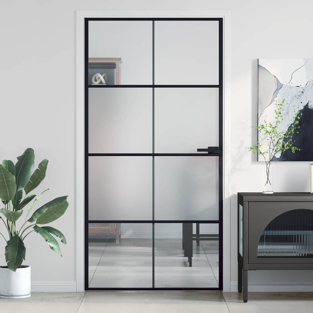Vidaxl binnendeur klein 102,5x201,5 cm gehard glas en aluminium zwart