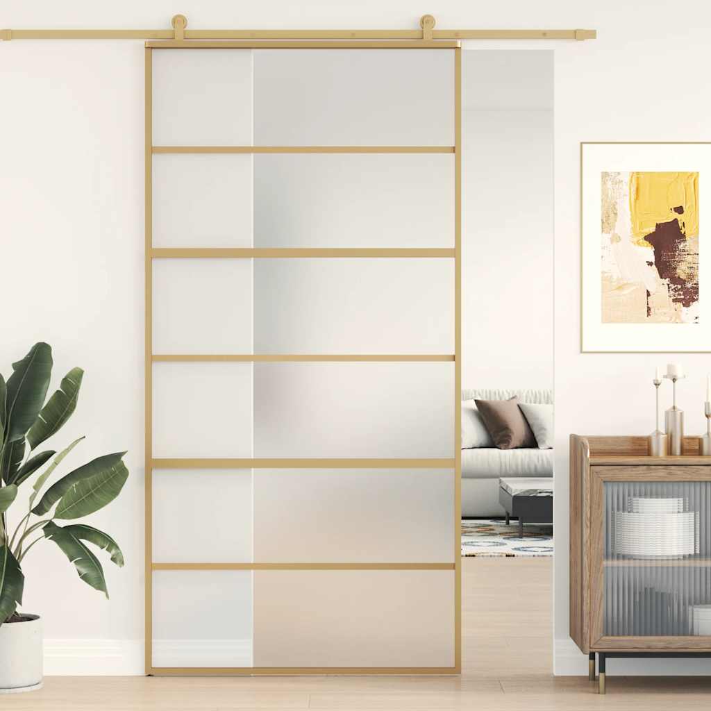 Vidaxl schuifdeur 102,5x205 cm mat esg-glas en aluminium goudkleurig