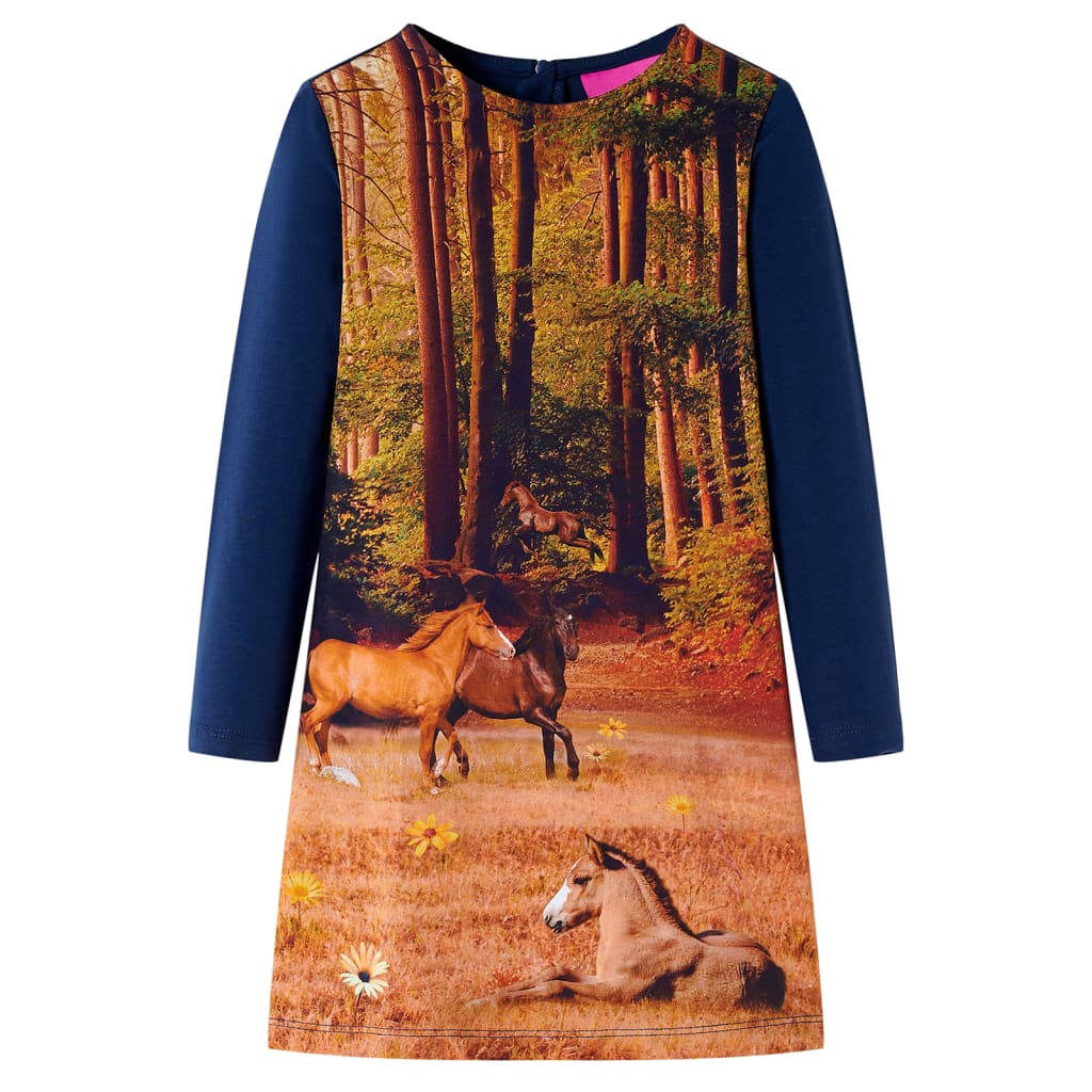 Vidaxl kinderjurk met lange mouwen 128 marineblauw