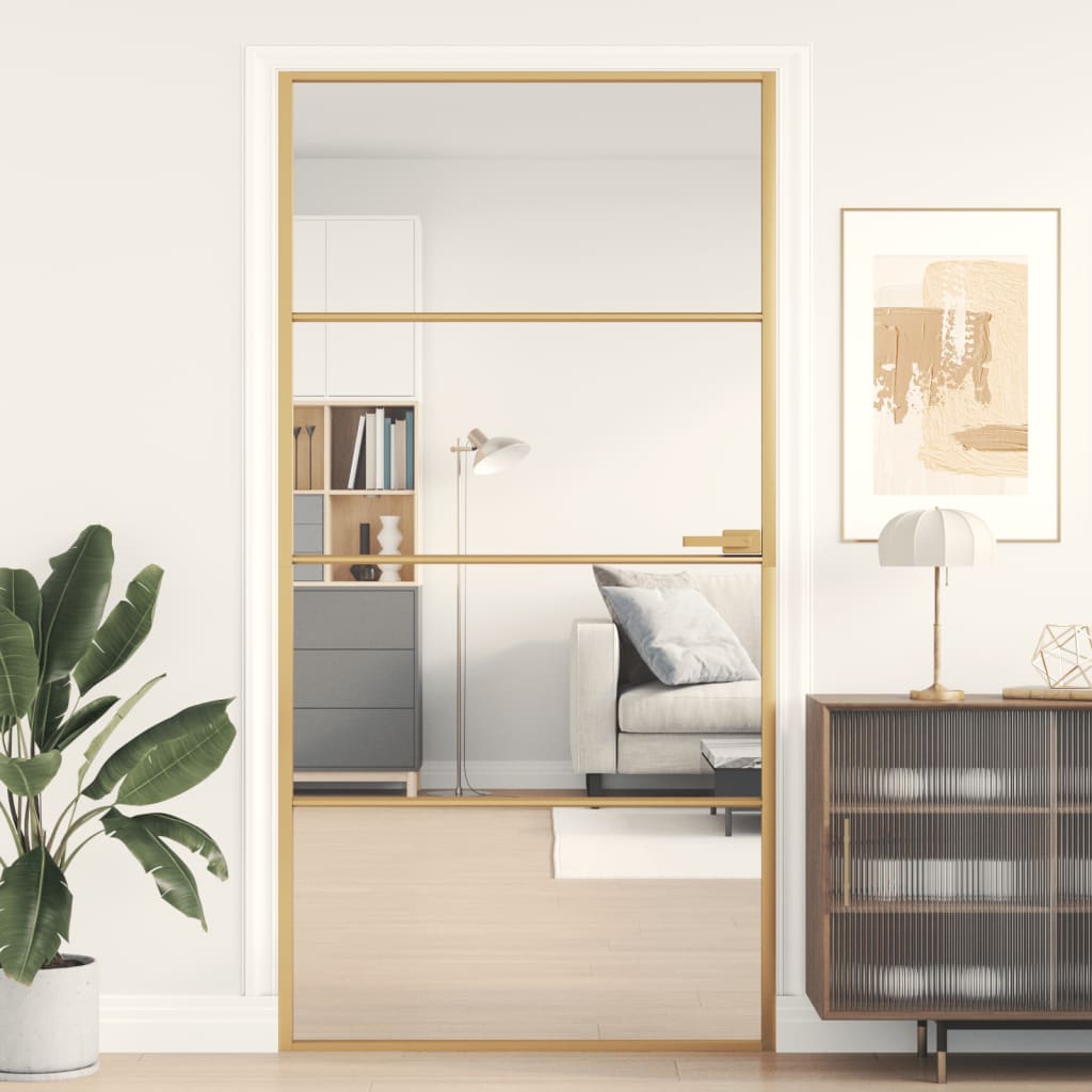 VidaXL Binnendeur klein 102,5x201,5 cm gehard glas en aluminium goud