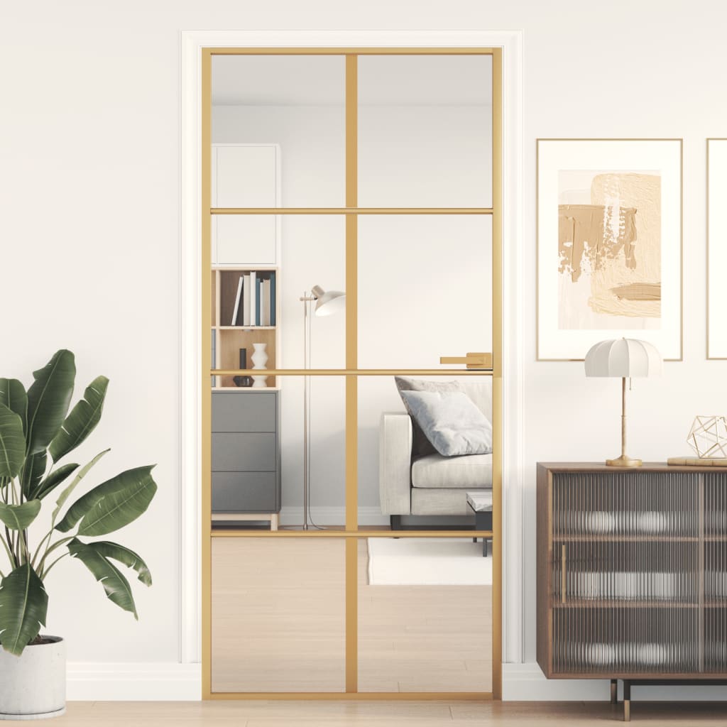 Vidaxl binnendeur klein 93x201,5 cm gehard glas en aluminium goudkleur