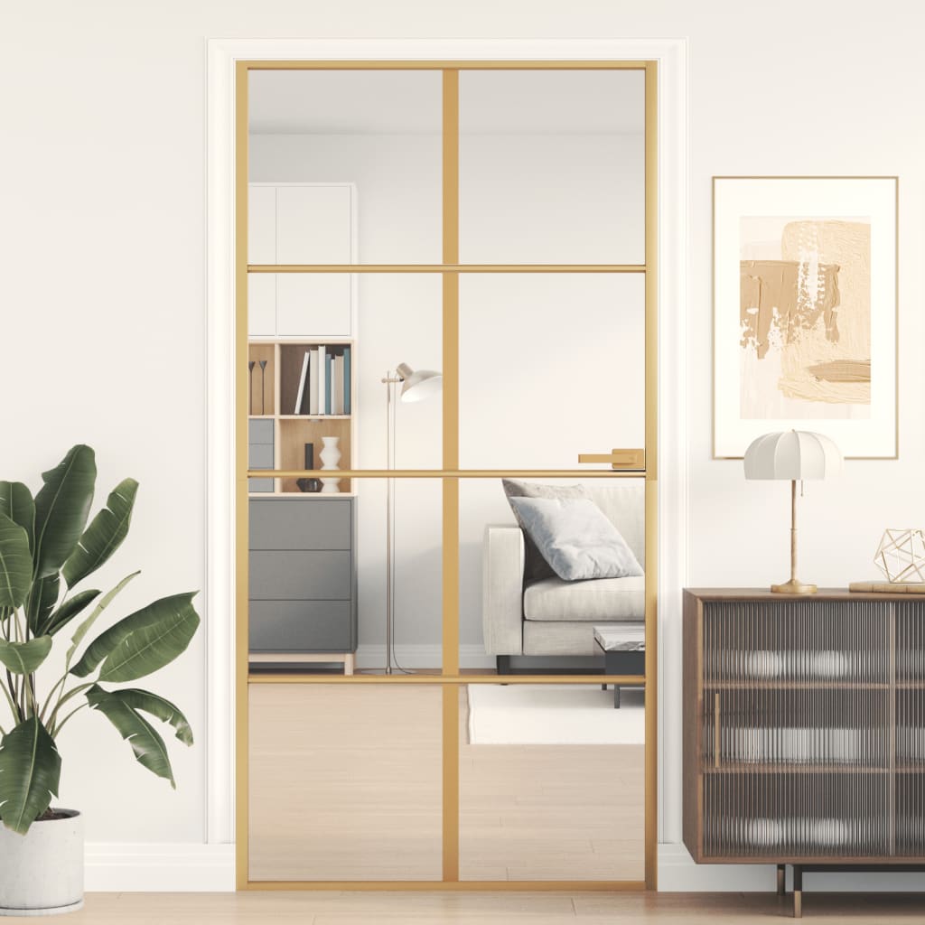 VidaXL Binnendeur klein 102,5x201,5 cm gehard glas en aluminium goud