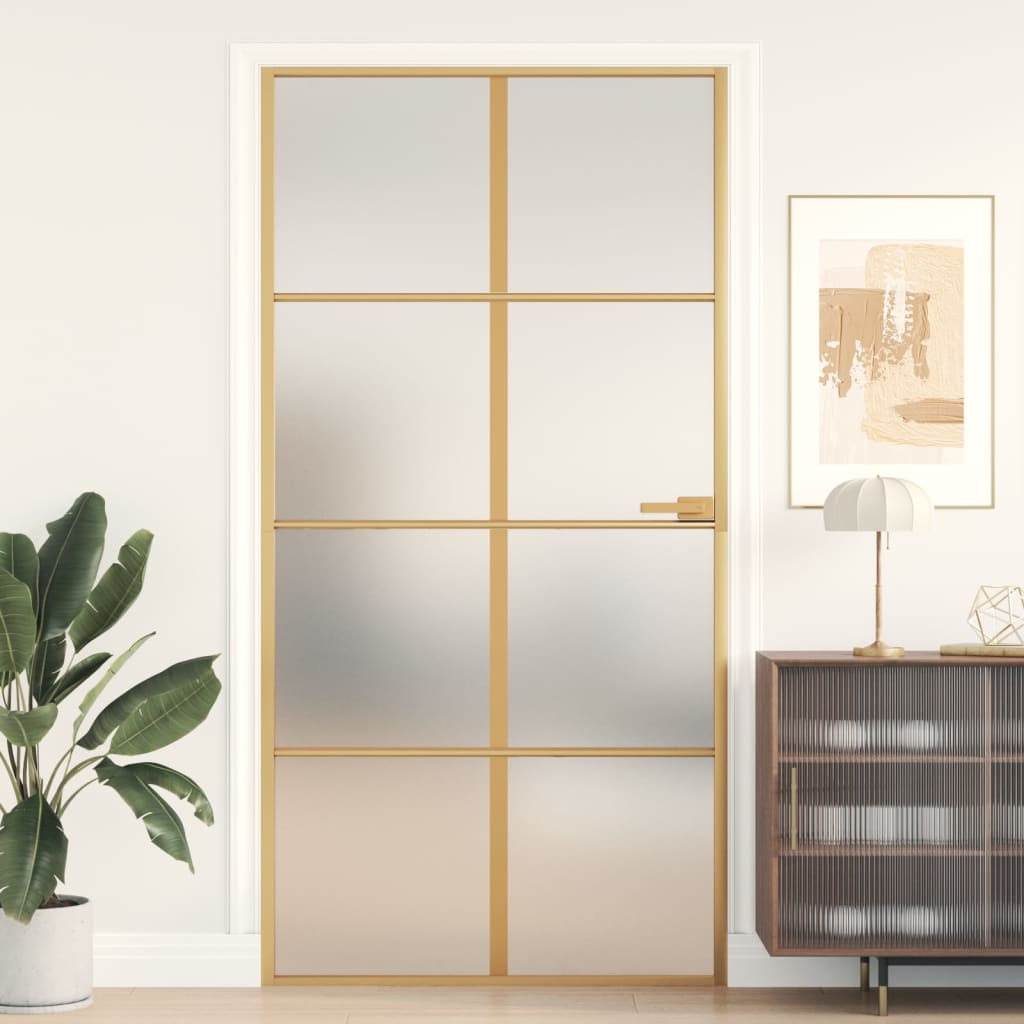 VidaXL Binnendeur klein 102,5x201,5 cm gehard glas en aluminium goud