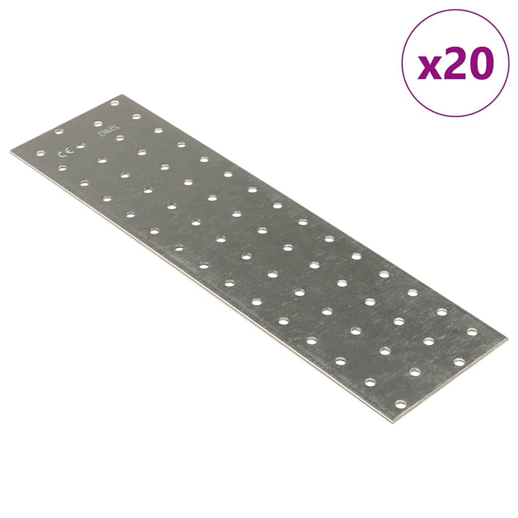 Vidaxl plaat geperforeerd 20 st 2 mm 300x80 mm gegalvaniseerd staal