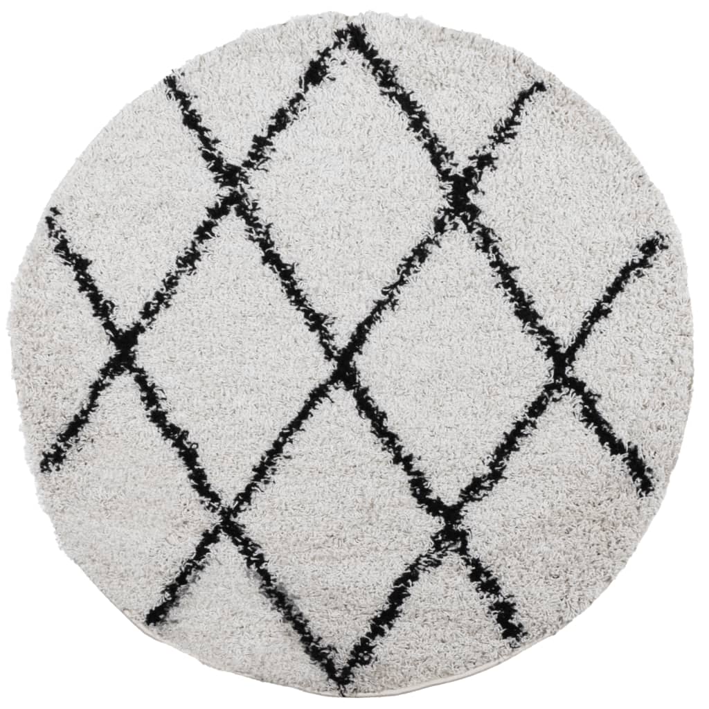 Vidaxl vloerkleed pamplona shaggy hoogpolig ø 100 cm crème en zwart
