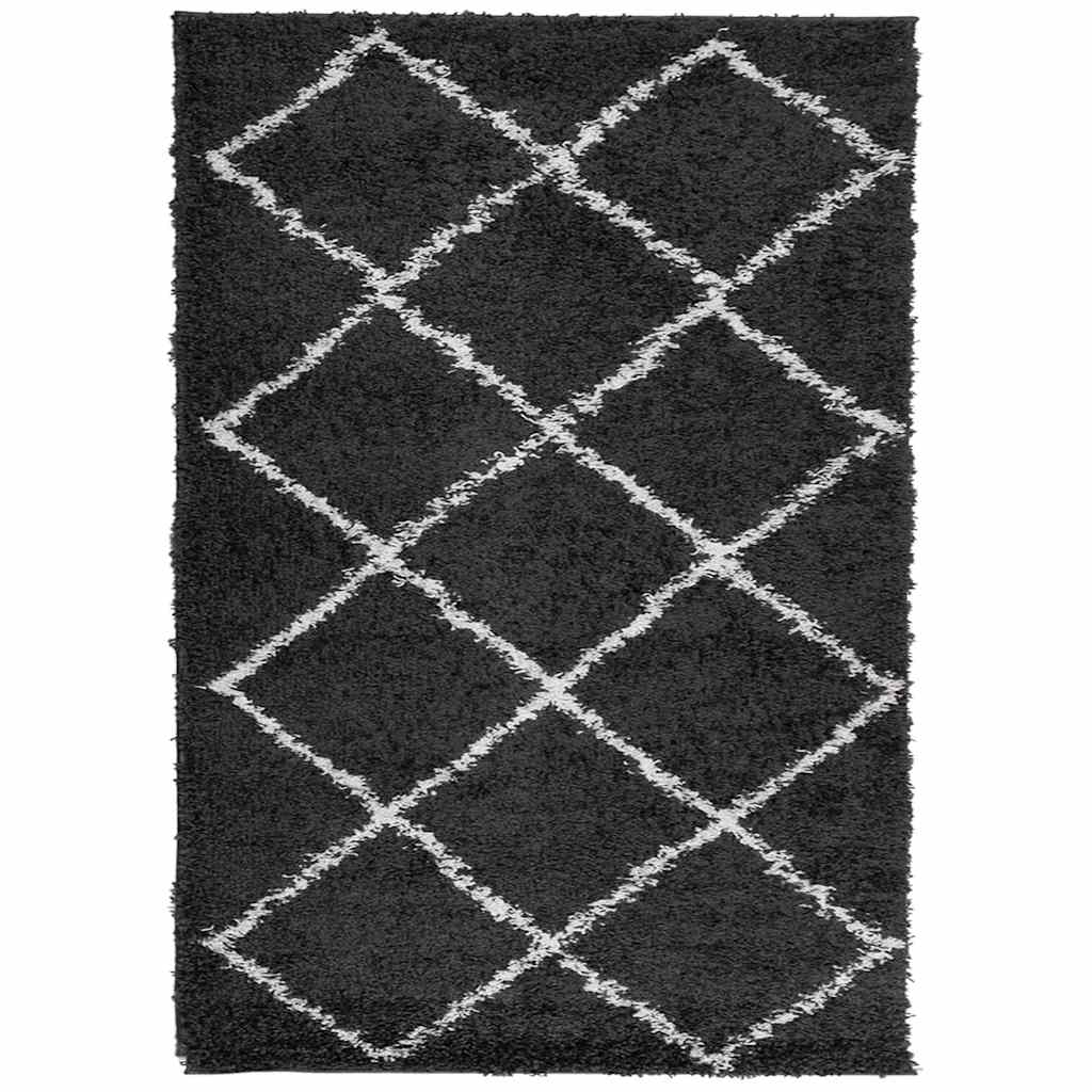 Vidaxl vloerkleed shaggy hoogpolig modern 140x200 cm zwart en crème