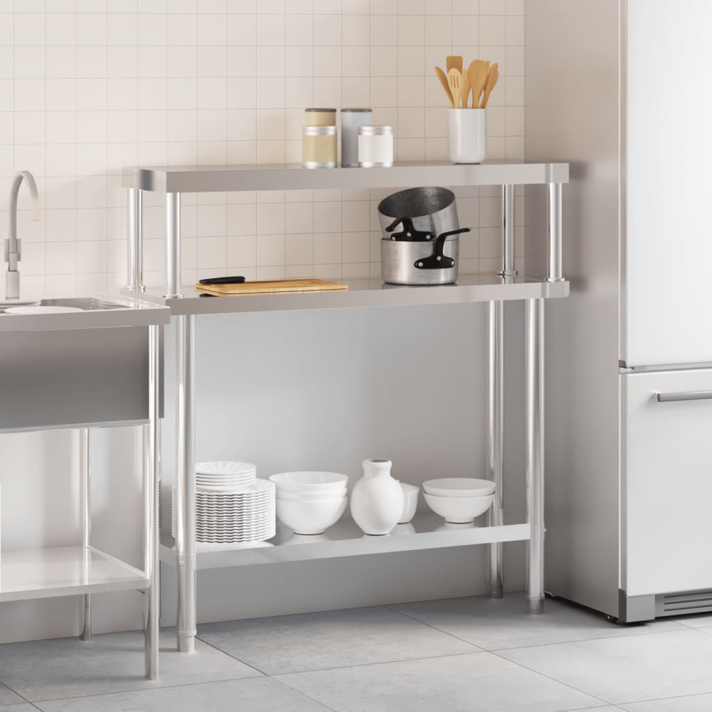Vidaxl keukenwerktafel met bovenschap 110x30x120 cm roestvrij staal