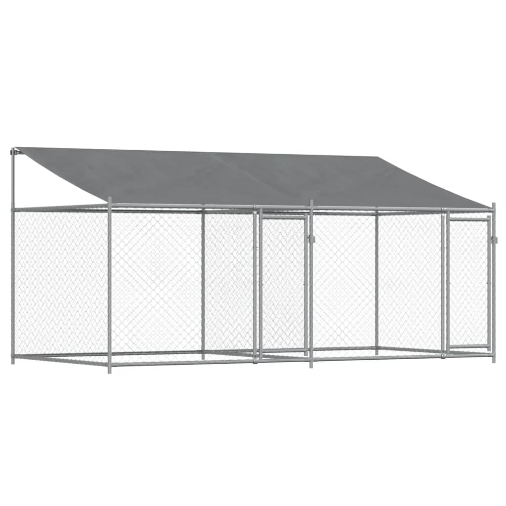 VidaXL Hondenhok met dak en deuren 4x2x2m gegalvaniseerd staal grijs