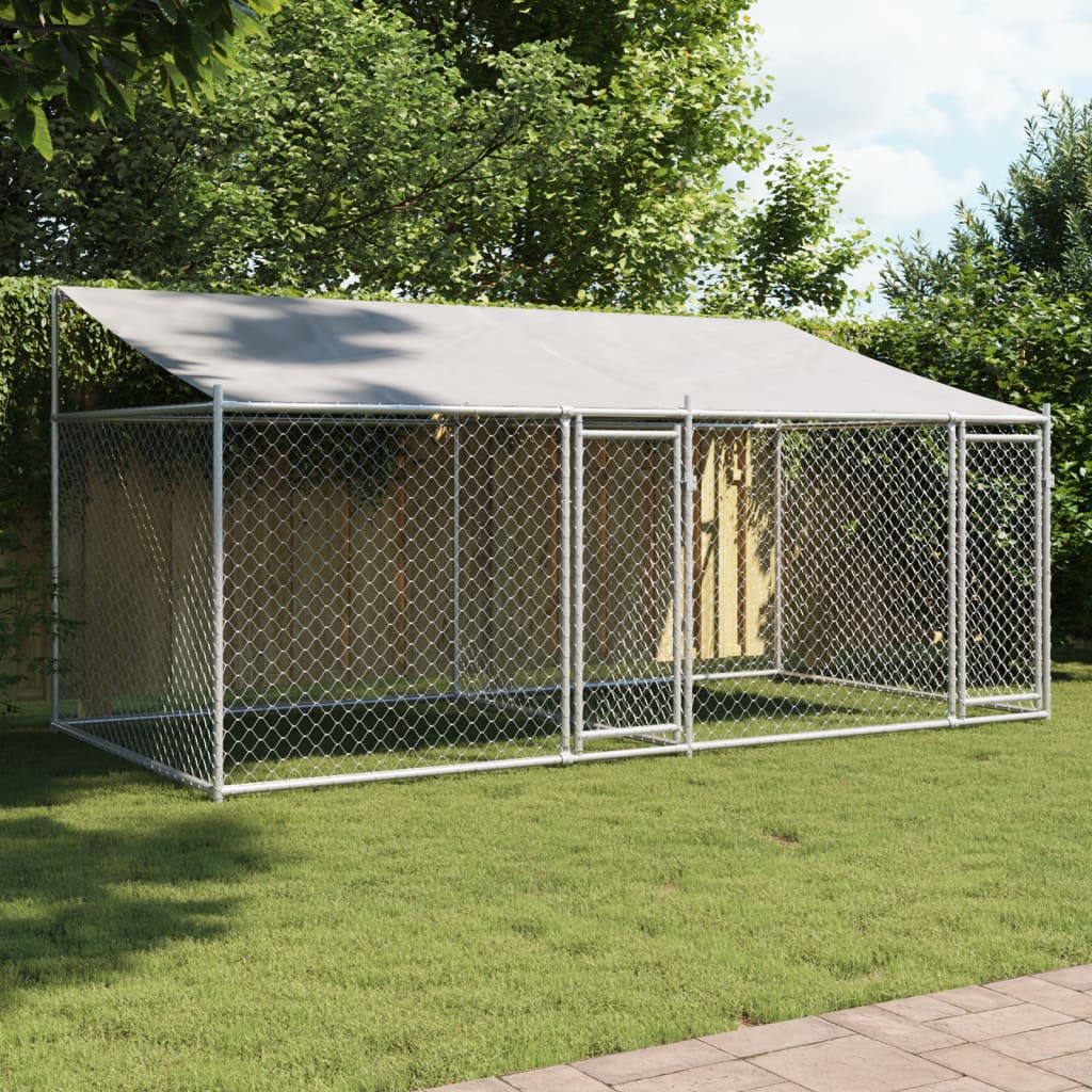 VidaXL Hondenhok met dak en deuren 4x2x2m gegalvaniseerd staal grijs