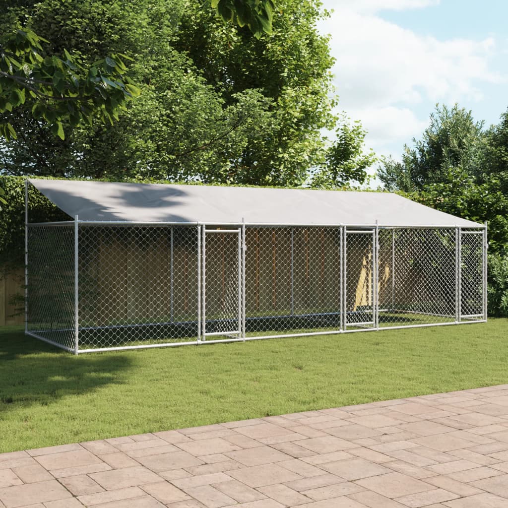 VidaXL Hondenhok met dak en deuren 6x2x2m gegalvaniseerd staal grijs