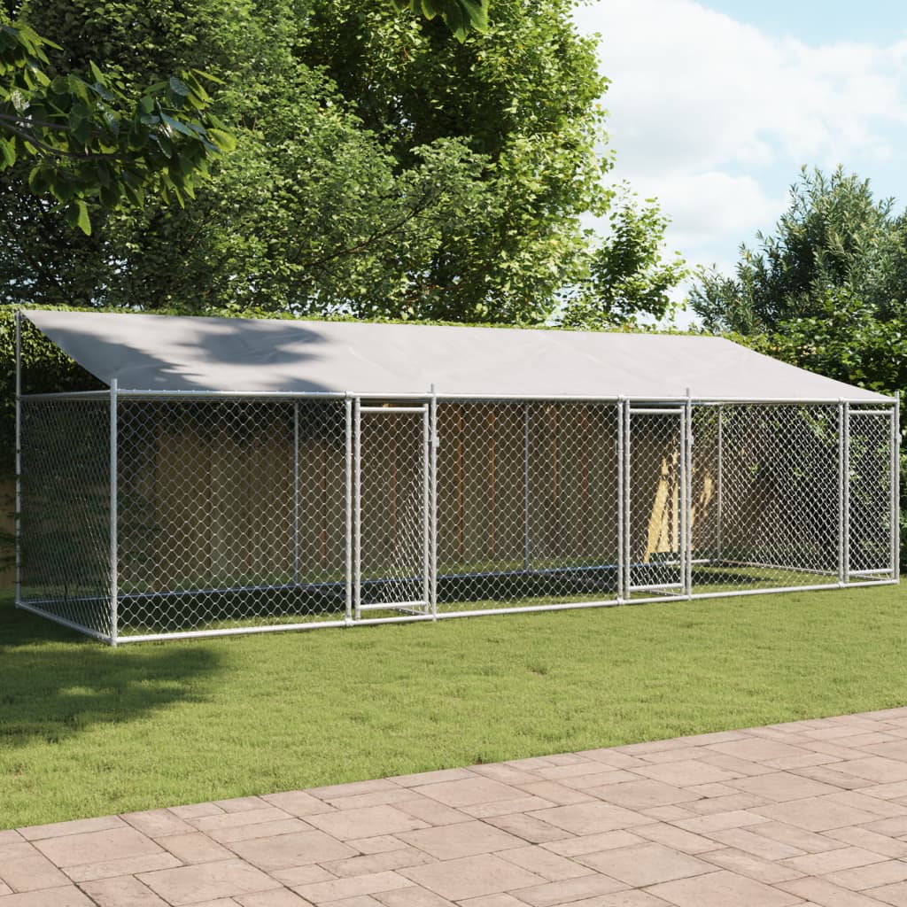 VidaXL Hondenhok met dak en deuren 6x2x2m gegalvaniseerd staal grijs