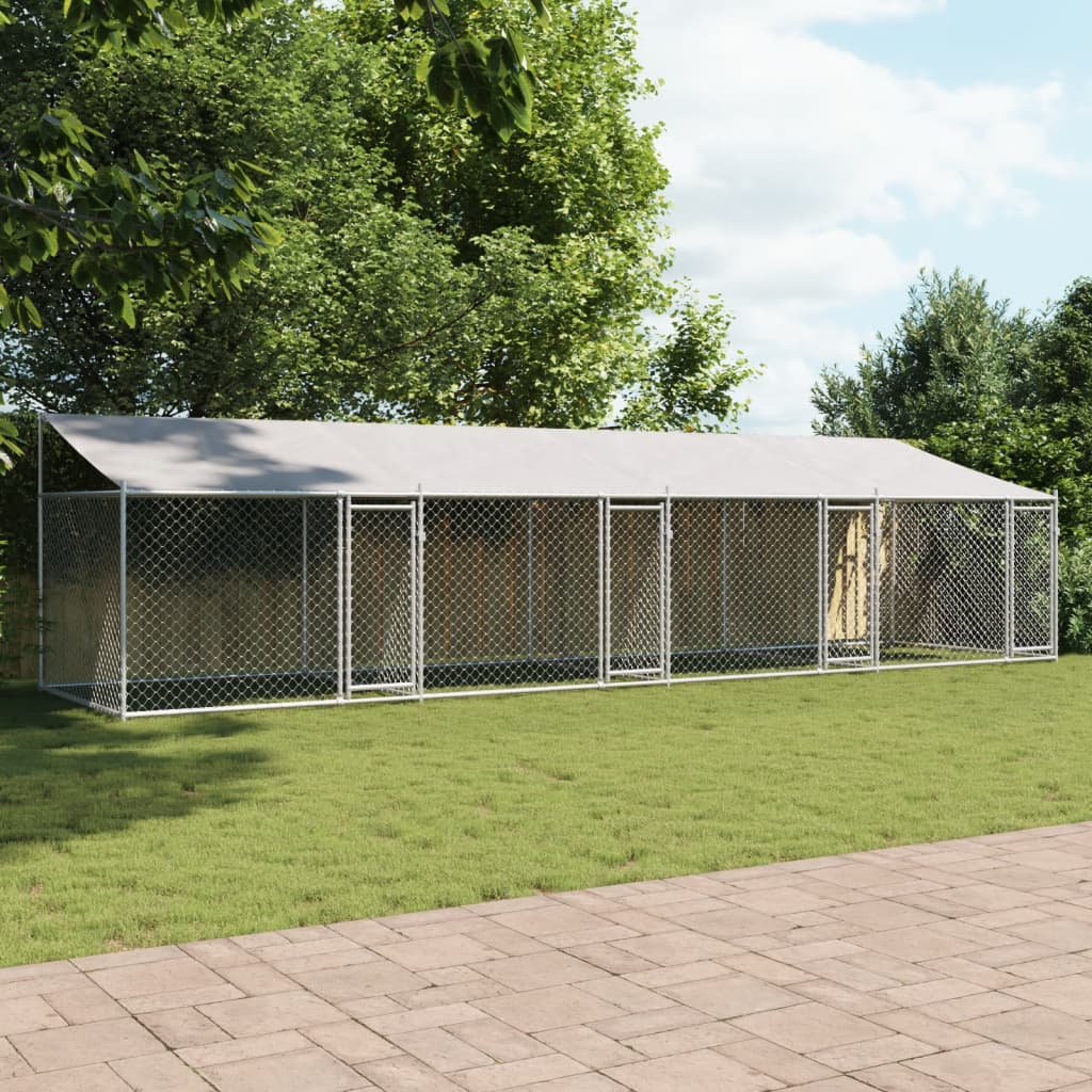 VidaXL Hondenhok met dak en deuren 8x2x2m gegalvaniseerd staal grijs