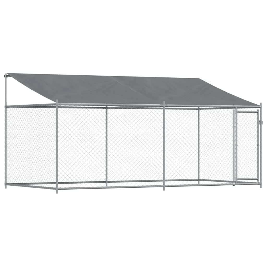 VidaXL Hondenhok met dak en deur 4x2x2m gegalvaniseerd staal grijs