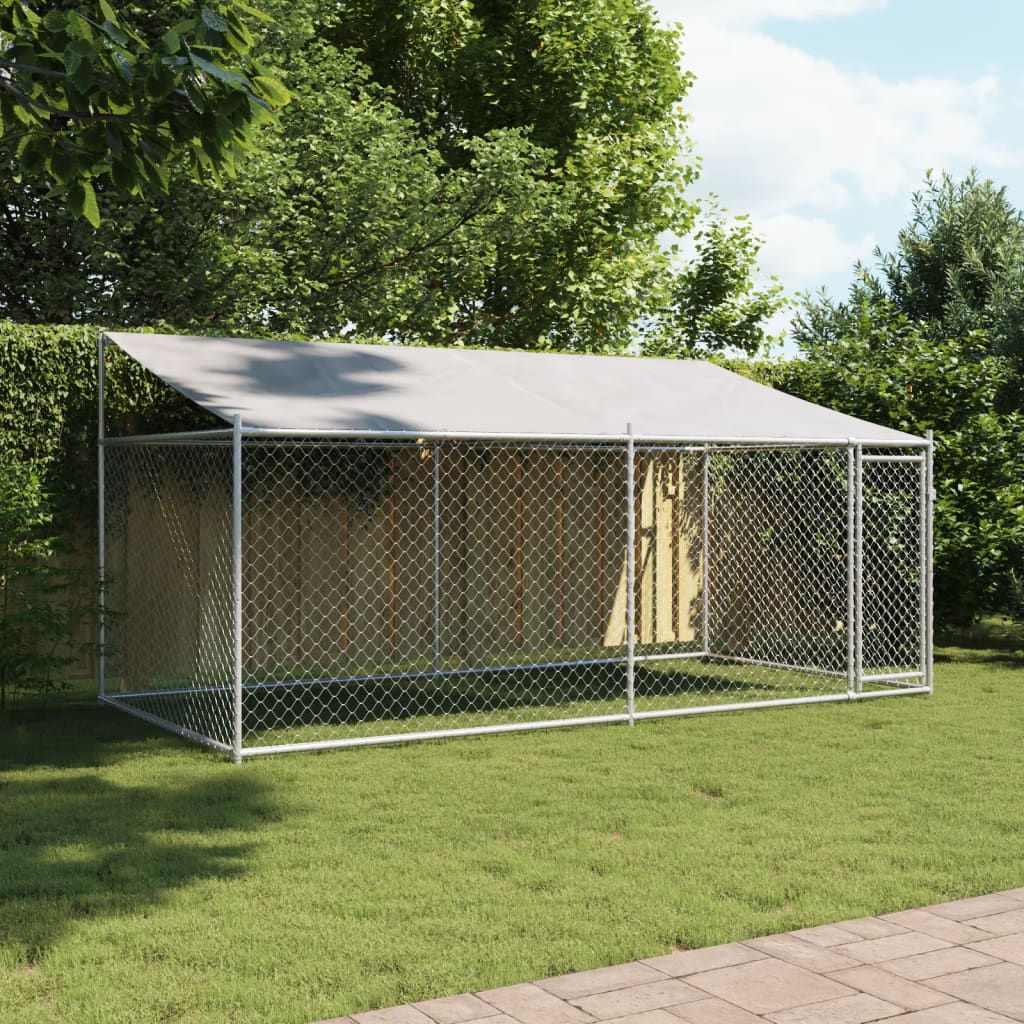 VidaXL Hondenhok met dak en deur 4x2x2m gegalvaniseerd staal grijs